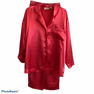 Vintage Victoria’s Secret Satin Pajama Set Sz M Peach Pink Silky Gold Label Tag